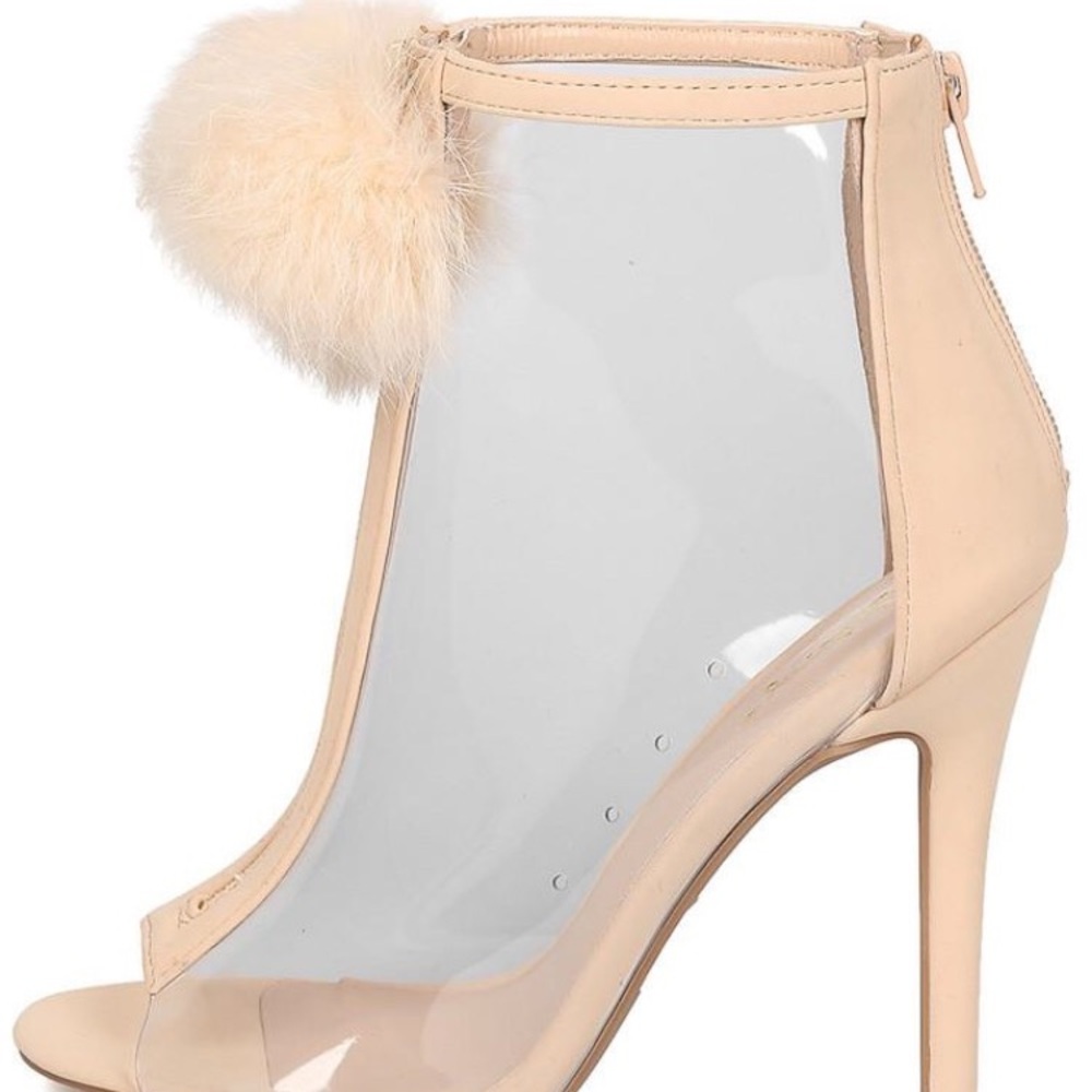 Clear peep toe w/ pom heels